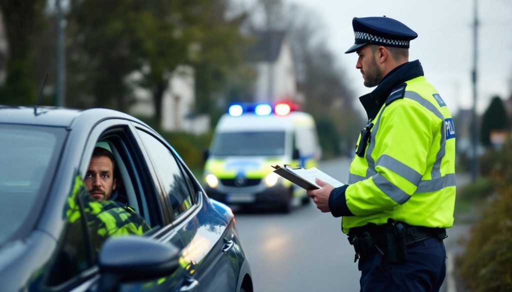 Voiture arrêtée sur une route, débat sur la conduite sans permis selon la nouvelle loi en France.