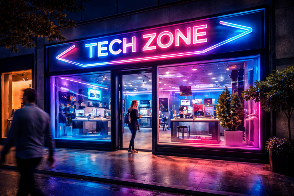 zones technologiques et néons lumineux